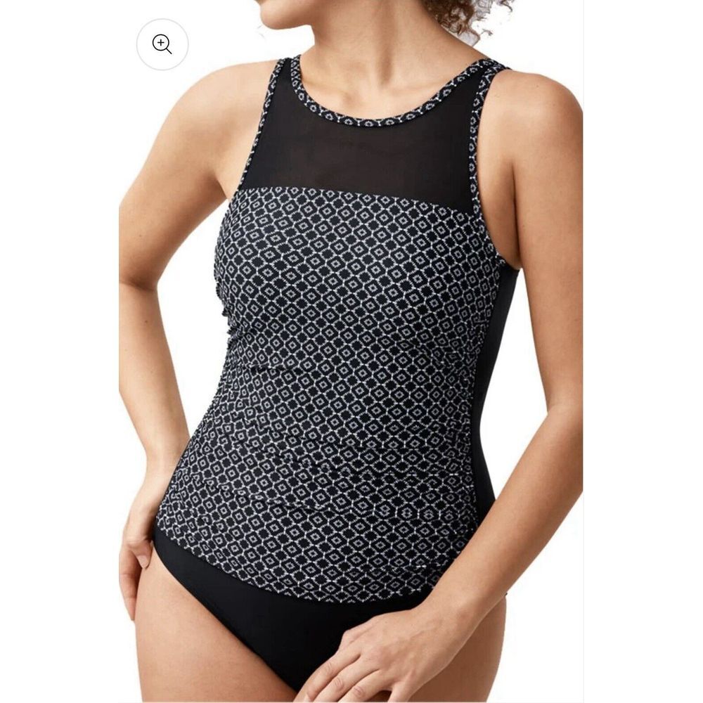 Amoena Ayon Half Bodice Swimsuit  Womens 18B Geometric Rushing Slimmer 71112 NWT